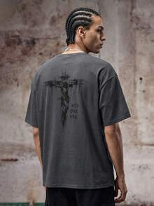Skyrend Krometka Men's Casual Versatile Cross Print Short Sleeve T-Shirt, Spring/Summer - Dark Grey - View 1