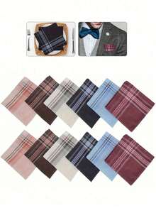 6pcs Men's Plaid Handkerchiefs & Large Size, Vintage Suit Pocket Square, Absorbent & Premium Retro Checkered Handkerchief, Accessories - Multicolor - View 4