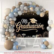 1pc Spanish 'Mi Graduacin' Graduation Banner, Black Golden Fireworks & Mortarboard Design, Party Gathering Decoration Background Decoration, Party Decorations, Photo Props For Anniversaries - Glam Tapestry, Machine Washable, Room Decor, Home Decor For Dorm, Living Room, Bedroom, Office, Garden - Perfect Graduation Decoration, Holiday Decor - 彩色 - 查看 1