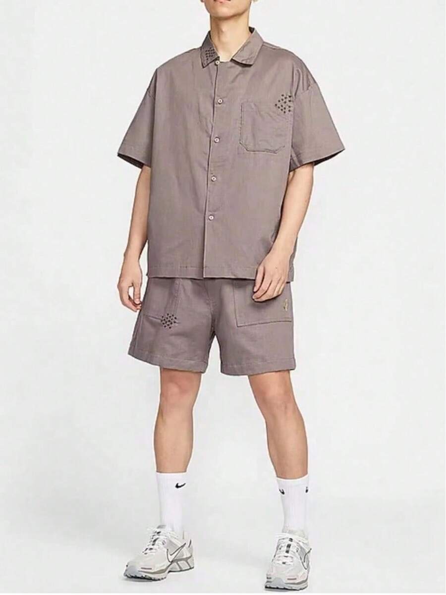 Nike 男士梭织透气短袖休闲衬衫 - 摩卡棕 - 查看 1