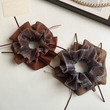 1pc Korean Style Double-Layer Sheer Bow Plaid Hair Scrunchie, Atmosphere Chiffon Ribbon Hair Tie,Summer,Holiday,Travel - Multicolor - View 3