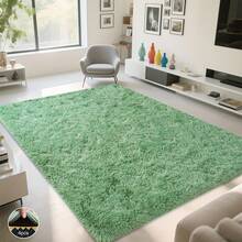 Shaggy Area Rug For Living Room, Soft Plush Rug For Bedroom, Large Ultra-Soft Plush Indoor Floor Carpet, Chic Home Decor Aesthetic, Upgrade Non-Slip Fluffy Rug, Ideal For Gifting On Special Occasions, Dry Clean Only, With 4 Carpet Stickers,  Mint Green - Xanh bạc hà - Xem 3