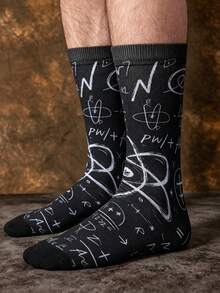 1/3 Pairs Science Knowledge Doodle Pattern Mid-Calf Socks, Men's Mid-Calf Socks, Creative & For Summer - Multicolor - View 2