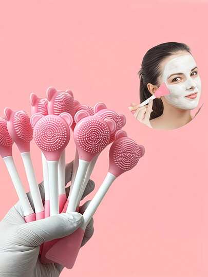 Teddy Bear Silicone Double-Headed Face Mask Brush, Beauty Blending Stick, DIY Mask Application & Cleansing Brush, Makeup Tool