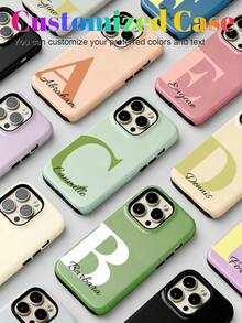 1 pièce - Étui de téléphone personnalisé avec un style de cœur féminin, avec une signature/un nom personnalisé, une finition brillante bicolore rose et jaune clair en arrière-plan. Compatible avec iPhone 17 Pro Max/16 Pro Max/15/14/13/12/11/7/X. Style coréen, de haute qualité, à la mode et amusant. Étui de téléphone d'été | Étui de téléphone de haute qualité | Cadeau pour les filles. - Multicolore - Voir 2