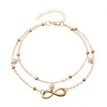 1pc Fashionable Minimalist Infinity Symbol & Heart Faux Pearl Pendant Anklet, Suitable For Beach, Vacation, Daily Wear With Sandals, Holiday, Birthday Gift - Gold - View 6