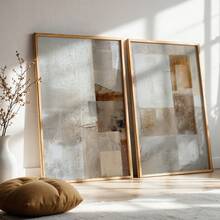 2 Piezas de Pósters de Arte para Pared - Pinturas Modernas Abstractas de Graffiti en Lienzo, Impresiones de Textura en Beige Suave y Marrón, Ideales para Decoración de Dormitorio y Sala, Regalo de Inauguración de Casa, Marco No Incluido (Compatible para Enmarcar) - Sin marco - Ver 1