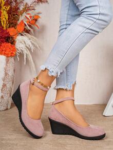Spring/Summer Casual Wedge Sandals, Fashionable Women's Shoes, Comfortable Versatile One-Strap High Heels - Pink - View 3