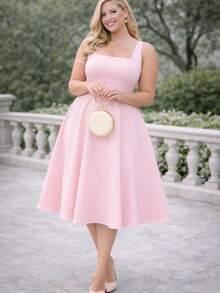 Elegant Dress With Square Neckline | Defined Waist | Perfect Look For Day And Night & Perfect Mother's Day Gift - 淺粉色 - 查看 4