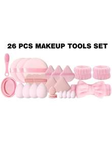 Bộ dụng cụ trang điểm 18/19/26/27/45 món, bao gồm 1 túi đựng mỹ phẩm chống thấm nước, 18 cọ trang điểm, bông mút trang điểm, bông phấn, băng đô và dung dịch vệ sinh cọ, bộ dụng cụ làm đẹp hoàn chỉnh dành cho phụ nữ. - Hồng - Xem 13
