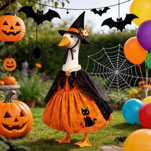 Elegant Pumpkin Witch Goose Outfit 23-Inch Porch Goose Black Cat Dress With Matching Hat For Party Garden - 多色 - 查看 2
