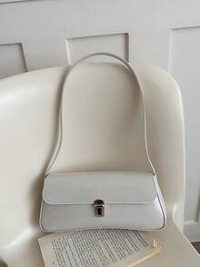 Fashionable Solid Color Metal Decor Shoulder Bag, Minimalist Elegant Underarm Handbag For Shopping, Wallet, Young Women, College Students, Career Starters, Office Ladies. Suitable For Office, University, Work, Business, Hard Work, Outdoor Activities, Travel And Outing - White - View 8