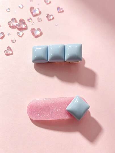 1. Kẹp tóc Macaron phối màu cho bé gái tuổi teen, 2 chiếc/bộ, màu hồng và xanh lấp lánh, phụ kiện tóc dễ thương cho bé gái 14-16 tuổi, bộ kẹp tóc phối màu, phụ kiện tóc đáng yêu.