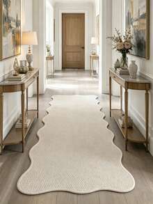 1pc White Faux Jute Material Wavy Edge Hallway Runner Rug, Pet-Friendly, Scratch-Resistant, Classic & Fashionable, Suitable For Living Room, Entryway, Laundry Room, Hallway, Bedroom, Kitchen, Dining Room, Indoor All-Season Stylish Home Decor Mat, Washable & Non-Slip, Suitable For Home Use As Hallway Rug, Bedroom Rug, Kitchen Rug, Bedside Rug, Home Decor, Kitchen Decor. - White - View 3