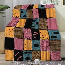 1pc Nightmare Before Christmas & Sally Patchwork Flannel Blanket, Ultra-Soft, Warm, And Comfortable Flannel For Sofa And Bed, An Excellent Gift For Fans, Home Decoration, Suitable For All Seasons 
 Single-Layer Digital Printing, Suitable For Bedroom, Living Room, Sofa, Office, Travel Blanket, A Holiday Gift For Friends And Family - trộn - Xem 5