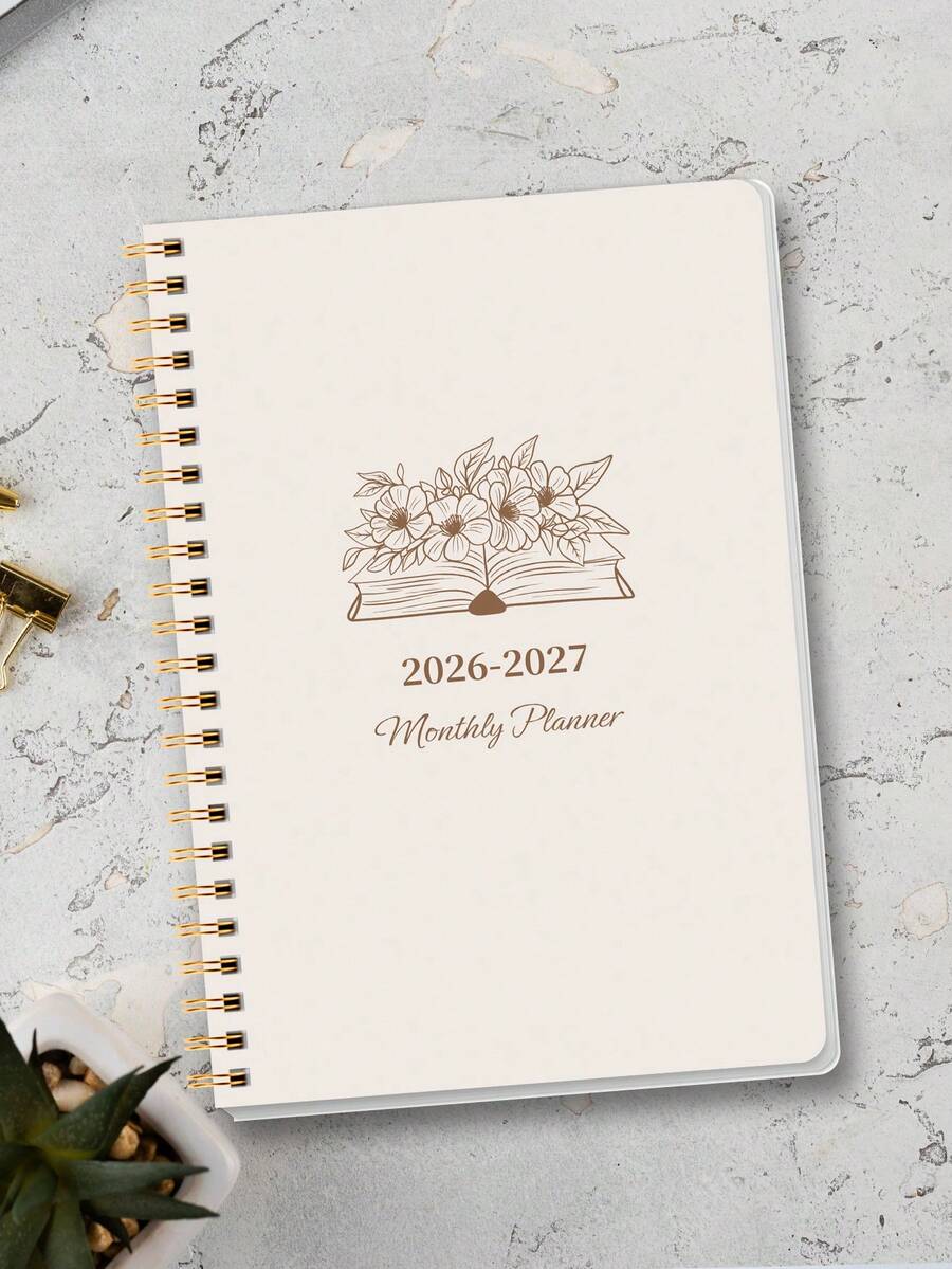 2026–2027 A5 花卉月計畫本,24個月快速週計畫與日計畫筆記本,提升生產力、時間管理與行程安排,易於使用的高效學習與辦公用品日誌 - 米色 - 查看 1