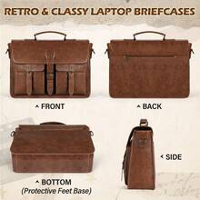 RAINSMORE Aktentasche Herren Laptoptasche 15.6 Zoll Ledertasche Messenger Bag Business Arbeitstasche Wasserdichte Umhängetasche für Geschäft Schule Braun - Braun - Übersicht 7