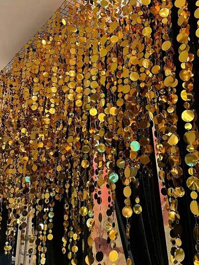 10/5/1pc Gold Mirror Sequin Curtain Decor - Hanging Sequin Decor Garland, Suitable For Wedding, Engagement, Birthday Party, Valentine's Day, Graduation - No Power Needed Decoration