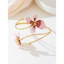 1pc Iron Alloy Double-Head Enamel Glazed Floral Open Bangle, Minimalist And Elegant Design, Suitable For Mother's Day Gift, Parties, And Everyday Wear - 樣式 1 - 查看 5