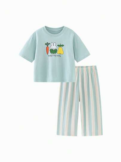 mini bala Kids Pajama Set Soft Breathable Cotton Miffy Collaboration Summer 2026 Cozy Homewear For Sleep And Lounge