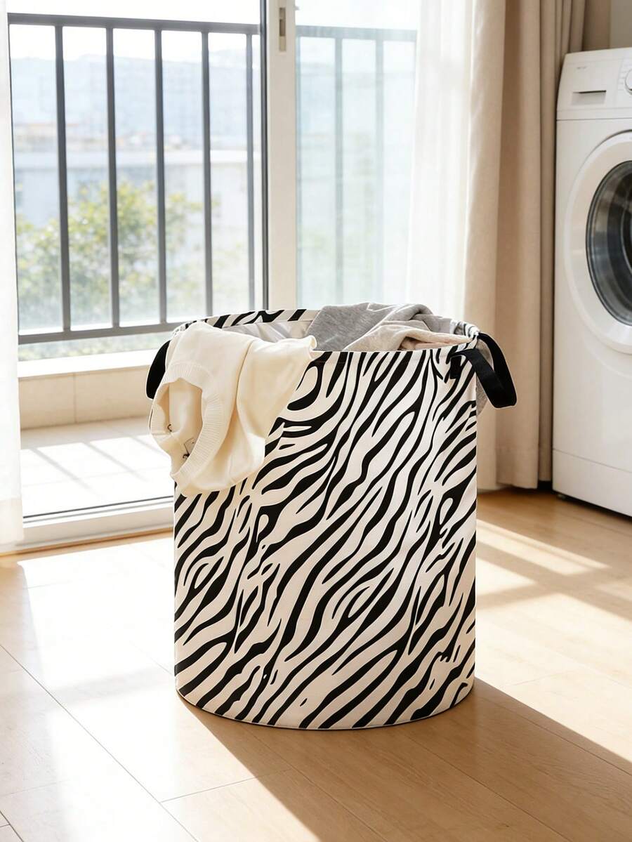 1个动物斑马纹图案洗衣篮，大容量浴室脏衣服收纳箱，玩具收纳篮 - 彩色 - 查看 1
