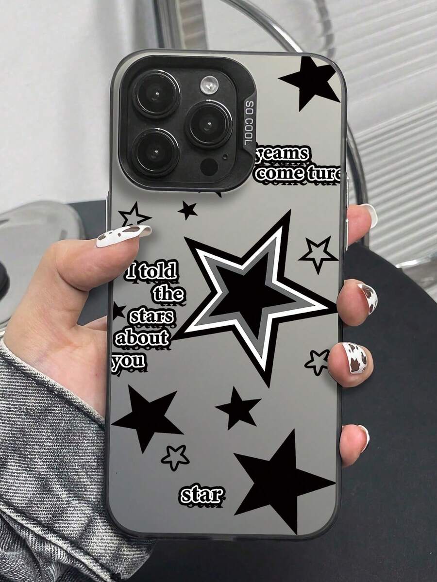 A Nova Série de Capas de Telefone Laser IMD Criativas e da Moda, Padrões de Impressão de Letras Estrela Y2K, Capas de Telefone Híbridas Clássicas com Resistência a Choques e Antiderrapante, Compatível com iPhone 17/17Air/17Pro/17ProMax, 16/16Plus/16ProMax, 15.14, 13, 12, 11 Série, Adequado para Galaxy S22, S23, S24, S25 PLUS ULTRA Série, Presente de Páscoa, Decoração de Natal/Halloween/Presente de Aniversário, Casal, Namorada, Namorado, Amigo ou Você Mesmo. - Preto - Visão 1