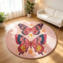 1pc Pink Butterfly Heart Pattern Round Carpet, Cute Girly Style, Suitable For Celebrations, Exhibitions, Openings, Indoor & Outdoor Decor, Multi-Scene Carpet/Mat, Decorative Carpet, Bedroom Decor, Small Rug, Carpet, Home Decor - Multicolor - View 2