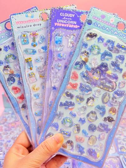 可爱动物卡通浮雕贴纸，手机壳、杯子、玩具装饰贴纸，透明手机壳装饰贴纸，复古兔子全息立体浮雕卡通贴纸，可爱泡泡糖3D水晶装饰贴纸