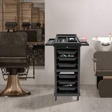 Black 7-Layer Rolling Beauty Trolley Cart With Lockable Drawers, PP PVC Salon Storage Cart With 360° Swivel Wheels, Large Capacity Organizer For Barber Shop Beauty Salon Nail Spa Home Storage - Black - View 2