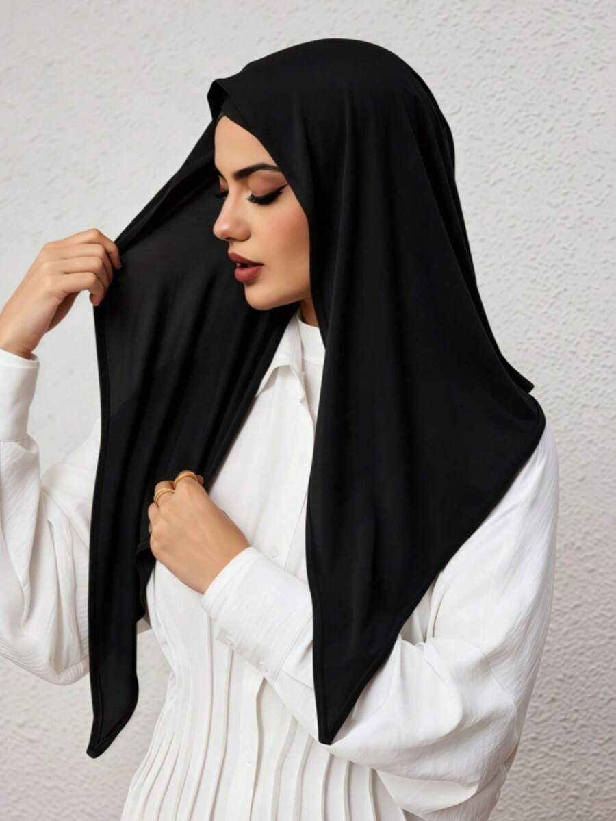 1pc Instant Triangle Hijab, All-In-One Tie-Up Design, Quick Wrap Without Slipping, No Undercap Needed, Suitable For Daily Wear, Prayer, And Outings