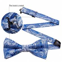 Chic Vibrant Blue Design Bow Tie Pocket Square Cufflinks Boutonniere 4Pcs Set - Blue - View 2