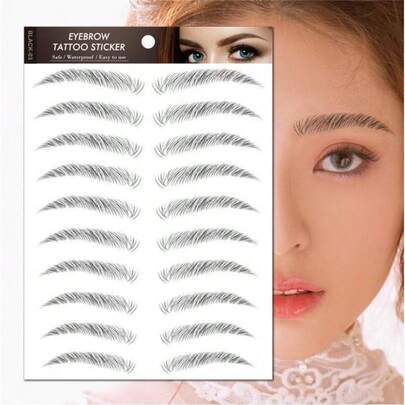 Bộ 6 miếng dán lông mày Microblading unisex, màu đen và nâu, phù hợp với mọi khuôn mặt, hiệu ứng 3D sống động, miếng dán hình xăm lông mày chân thực cho các bữa tiệc, biểu diễn, lễ hội âm nhạc và sử dụng hàng ngày.