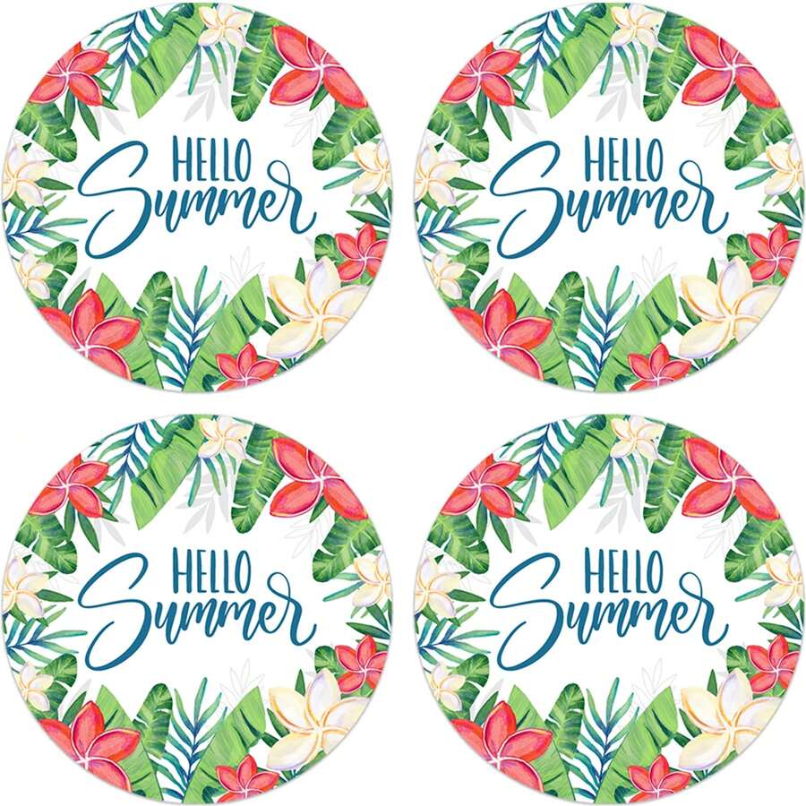 80pcs Summer Tropical Palm Leaf & Floral Round Stickers, Envelope Seals, Gift Cards, Hawaiian Luau Party Supplies, Aloha Party Favors, Party Gift Labels - View 1
