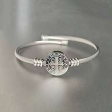 Luxury St. Benedict Adjustable Bracelet With 316L Stainless Steel Cable - Silver - View 1