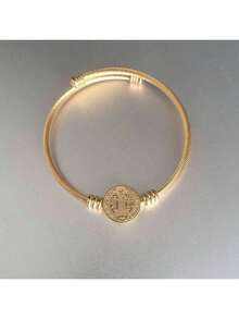 Luxury Adjustable Gold Saint Benedict Bracelet With 316L Stainless Steel Cable - 金色 - 查看 7