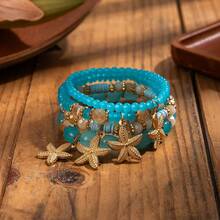 4pcs Women's Starfish Pendant Bracelets, Suitable For Daily Wear - Baby Blue - View 6