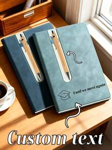 Customize 1 Set Of Retro A5 Leather Notebook Set, Including A Notebook And Bamboo Pen, With Personalized Soft Cover And Bookmark - Study Supplies, Classic PU Leather Notebook With Customized Soft Cover And Bookmark - Ideal For Business Meetings, School Supplies, Back-To-School Essentials, Perfect For Business Meetings And University Life, Backpack Must-Have, Back-To-School Planner, Graduation Gift Option. - Multicolor - View 1
