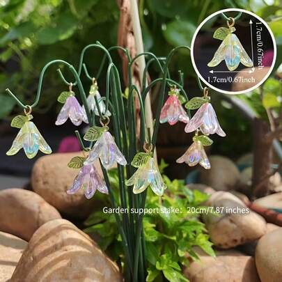 20pcs Garden Decor Flower Pot Set, Including (10pcs Mini Lily Pendant + 10pcs Support Rod), Shining In Sunlight, Mini Garden Stump Set, Mini Transparent 3D Lily Of The Valley Pendant DIY, Pendant, Outdoor Potted Plants And Decorative Landscape, Succulent Planter Decor And Mini Bonsai Model, Home, Yard And Garden Flower Pot Decor, Christmas, New Year And Valentine's Day Mini Ornaments, Outdoor/Indoor Decorative Art, Holiday Gift