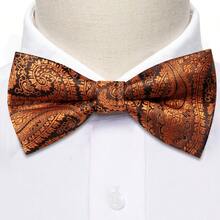 Premium Stylish Brown Tropical Print Scarf Bow Tie Pocket Square Cufflinks 4Pcs Set For Prom & Dinner - Brown - View 4