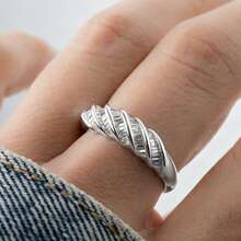 时尚黄色圆圈向日葵情侣戒指，女士几何合成立方氧化锆首饰，情人节礼物 - 白色 - 查看 10