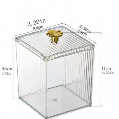 1个带盖塑料化妆品收纳盒，防尘透明，可收纳棉签、化妆棉、口红、发圈、化妆海绵和其他美妆工具，简约透明化妆品收纳盒，家用。