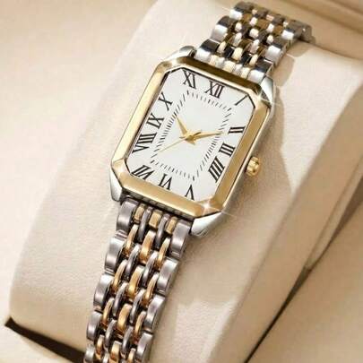 1件，优雅女士腕表，方形表盘，渐变金色表带，经典奢华风格女士石英表，适合日常、休闲、度假、节日等各种场合佩戴，可作为装饰和配饰，是送给女朋友、节日礼物、生日礼物等的理想之选，简约奢华复古优雅饰品，Y2K派对、度假、节日礼物。
