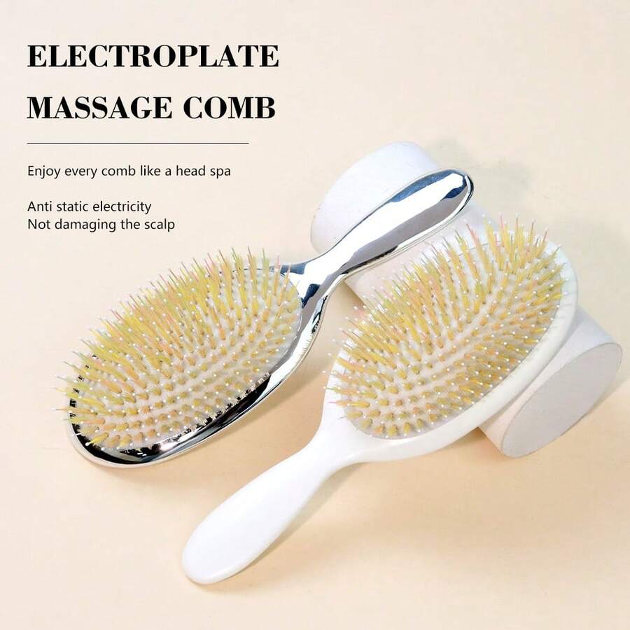 MASTERLEE 1pc Colorful Comb With White Bristles Air Cushion Hair Brush, Head Massage Air Pad Brush, Promotes Blood Circulation, Detangles Hair, Suitable For All Hair Types - Multicolor - View 1