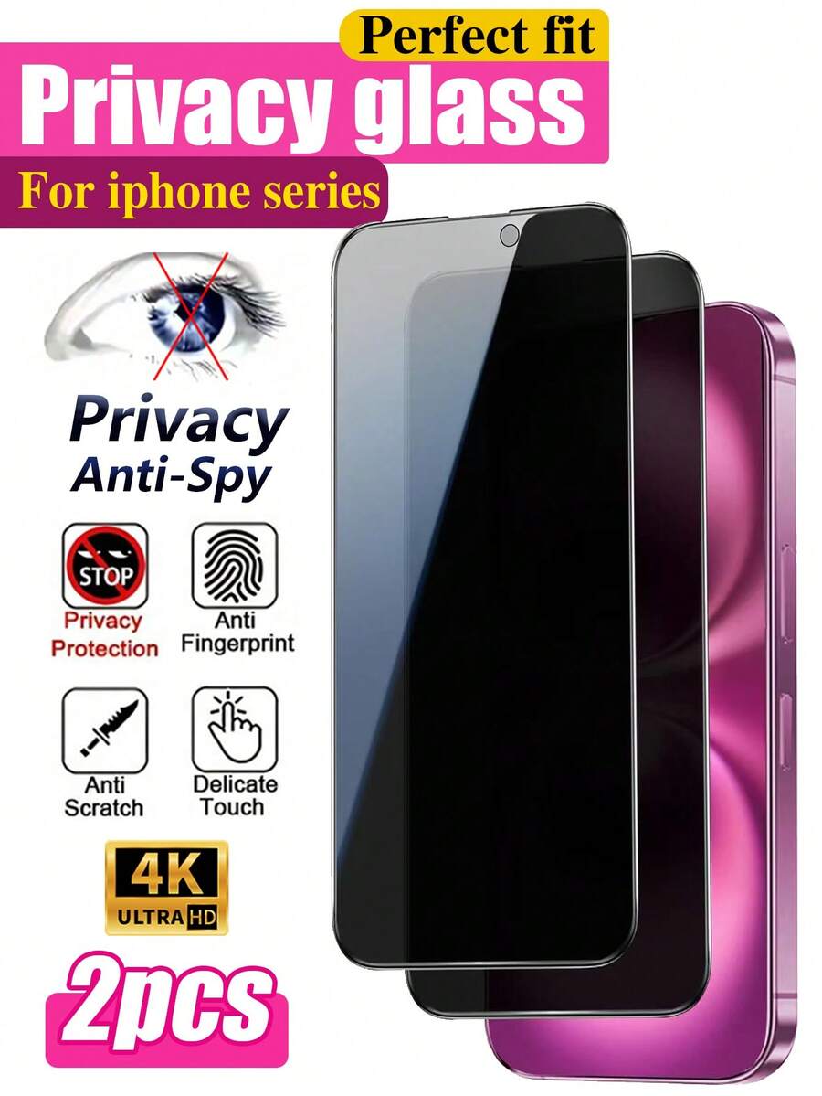 Privacy Anti-Spy Mobile Phone Screen Protector 2pcs Privacy Tempered Glass Screen Protector Compatible With IPhone 6/7/8/11/12/13/14/15/16 Pro Max/17 Pro Max, XS, XR, Xs Max, Anti-Explosion, Anti-Scratch, Anti-Fall, Enhanced Screen Protection, Suitable For Daily, Office, Home Use Mother's Day Gift Anniversary Celebration