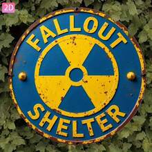 2D Flat Vintage Iron Wall Plaque | Featured With Circular Shelter Design, Distressed Retro Style And Radiation Symbol, 8X8 Inches, Yellow And Blue, Suitable For Home, Garage, Bar, Cafe, Pre-Drilled Holes, As Shown In Size Image - Multicolor - View 4