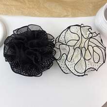 1pc Geometric Pattern Casual Polyester Scrunchie, Ethereal Polka Dot Mesh Ruffle Edge Hair Tie, Suitable For All Seasons - Multicolor - View 5