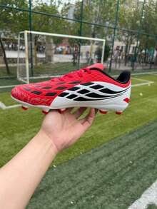 Adult Men & Women Football/Soccer Shoes, Suitable For Match & Training, Long Studs For Natural Grass & Artificial Turf - White and Red - View 2