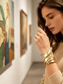 1 chiếc vòng tay sang trọng mạ vàng hình rong biển, có thể điều chỉnh kích thước, kiểu dáng đại dương, thích hợp cho đi biển, đám cưới, Ngày của Mẹ, tiệc tùng và mặc thường ngày. - Vàng - Xem 8