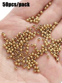 50 piezas de cuentas redondas de acero inoxidable 303#, cuentas espaciadoras sueltas de 2-10mm para accesorios de joyería DIY para pulseras y collares - Dorado - Ver 10