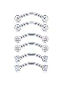 6件套不锈钢锆石鼻唇眉穿孔饰品套装 - 低过敏性多用途身体饰品，适合夏季节日、骄傲月及日常佩戴 - 眉釘 - 查看 10